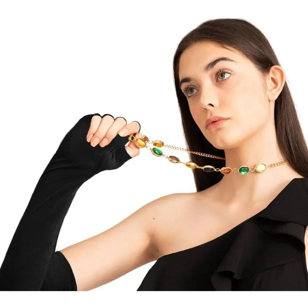 Women's Elegant Fingerless Protection Nails Black Long Gloves Halloween Fashion